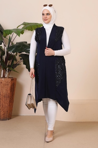 Kadın Buyuk Beden Pulpayetli Siyah Yelek Uzun 001