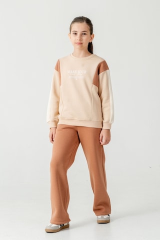 Kız Çocuk Make Your Baskılı 3 İplik Kalın Kışlık Eşofman Takımı Ak4227 Kahverengi