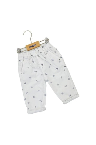 Erkek Bebek Pamuklu Bel Paça Lastikli Pantolon-12635-beyaz Beyaz