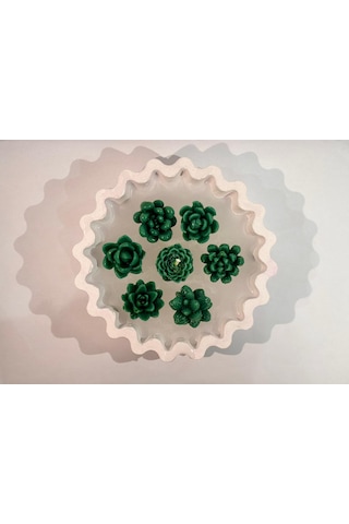 Green Lotus-el Yapımı Sukulent Mum Dekoratif Kase Beyaz-yeşil