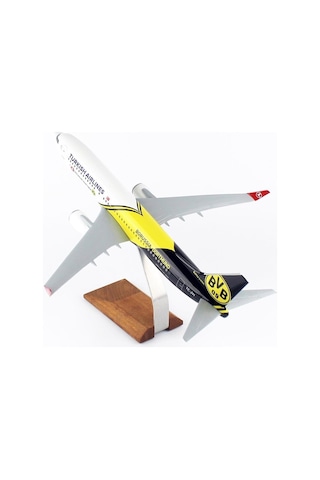 Thy051 1/100 Ölçek, Thy Borissia Dortmund Logolu B737-800 Yolcu Uçağı, Sergilemeye Hazır Ahşap Standlı Model-56300