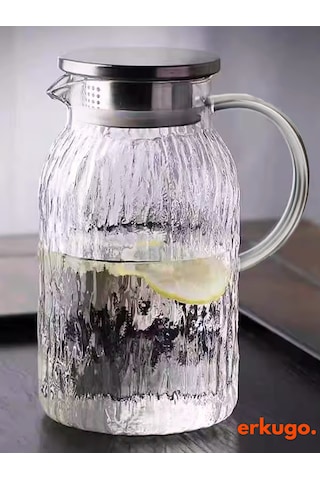 Vakumlu Çelik Kapaklı Isıya Dayanıklı Borosilikat Cam Sürahi, Süzgeçli Sürahi 1500 Ml Ekg- Icejug