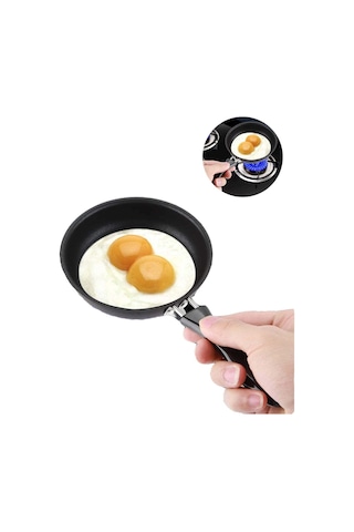 Hangfox 12 Cm Demir Tava, Anti Yapışkan Kaplama, Kollü, Küçük Yuvarlak Kahvaltı Yumurtaları İçin Mini Fritöz Diğer