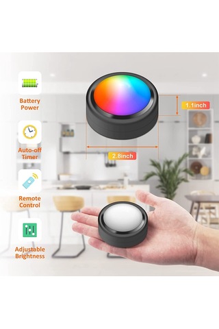 Xurunkeji Uzaktan Kumandalı Puck Işıkları, 16 Renk Rgb Led Dolap Altı Işıkları Kablosuz, Pil İle Çalışan Puck Işıkları Dolap, Yatak Odası İçin Siyah
