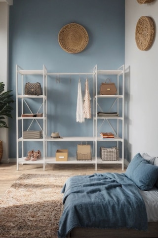 Nilamu Beyaz Elbise Dolabı Metal Gövdeli Açık Askılık & Organizer Dolap 175 170 34 Cm Beyaz