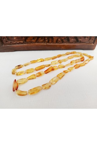 Kehribar Yetişkin Kolye 70 Cm Uzunluğunda-15.8 Gr Sarı - Turuncu
