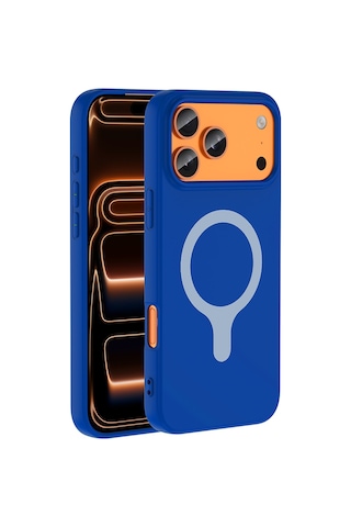 Apple iPhone Uyumlu 17 Pro Max Kılıf M-safe Şarj Özellikli Zore Aris Silikon Kapak - Saks Mavi