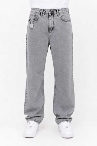 We11eleven Erkek Gri Yıkamalı Bol Paça Jean Pantolon Oversize Baggy Rahat Kesim Kot Pant... Mavi