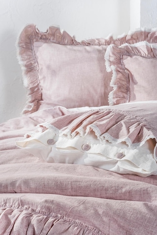 Ecocotton Lisa Lila Çift Kişilik %100 Organik Pamuk Keten Fırfırlı Nevresim Takımı Lila