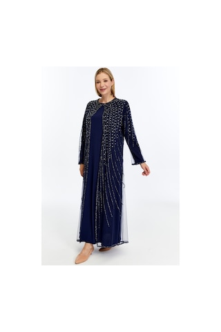Modabanuda Betül 2'li Takım Taşlı Abaya Lacivert
