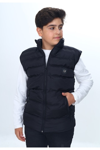 Toontoy Erkek Çocuk Su İtici Dik Yaka Fermuarlı Cepli Şişme Yelek Siyah