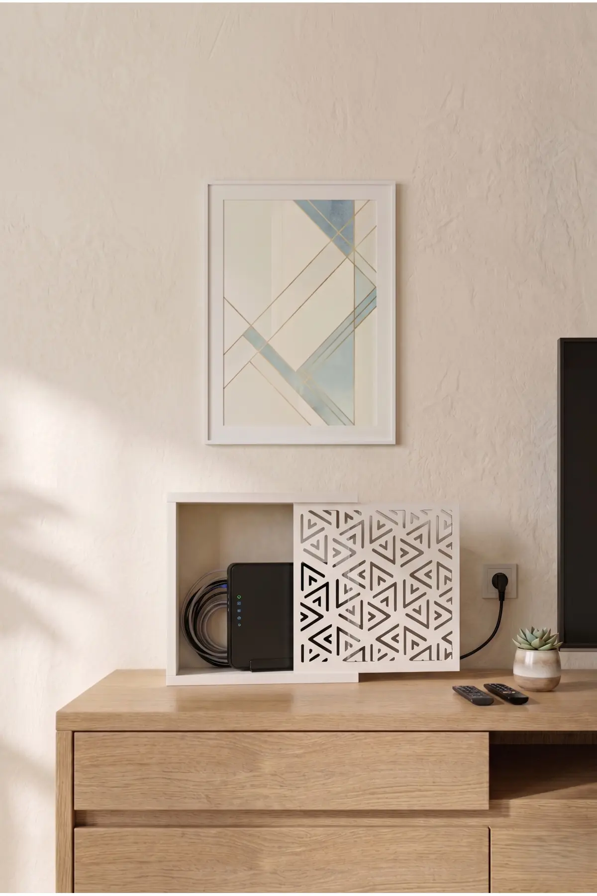 Modern Dekoratif Wi-fi Modem Ve Sigorta Kutusu Gizleyici Kolay Montaj Beyaz