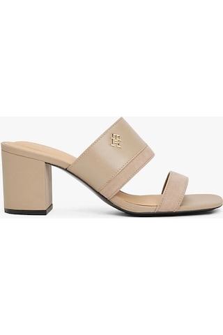 Tommy Hilfiger Leather & Suede Block Heel Mule Bej