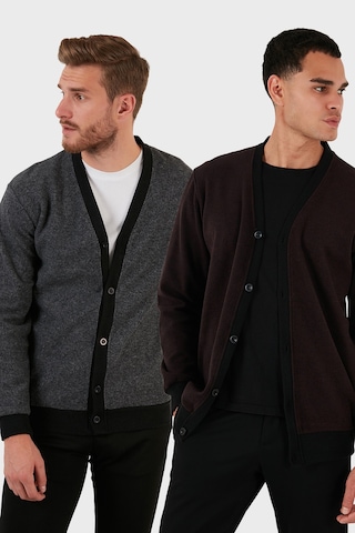 Buratti Pamuklu Regular Fit Düğmeli V Yaka 2'Li Paket Erkek Hırka 456205S2 Bordo-Gri