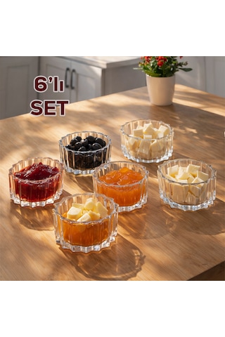 Porsima Ryg8068 Tulin 6lı Cam Kase Puding Tatlı Ve Dondurma Kasesi Kahvaltılık Kase Seti Çerez Kasesi 5x9cm Şeffaf