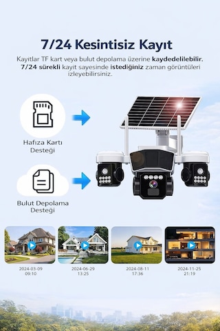 Uniywell 9mp 3 Lens 4g/wifi Sim Kartlı Güneş Enerjili Güvenlik Kamerası Aı İnsan Takibi, İki Yönlü Ses, Kablosuz