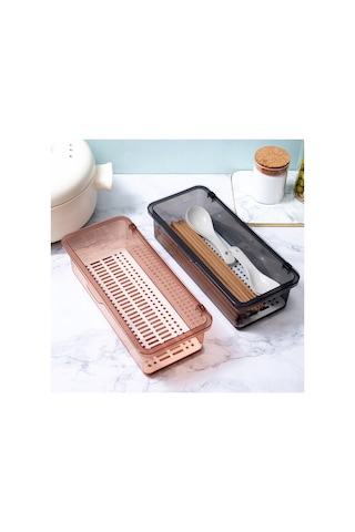 Reedark Pratik Plastik Çatal Kaşık Organizer - Toz Geçirmez Ve Su Süzme Özellikli Mutfak Saklama Kutusu Gri