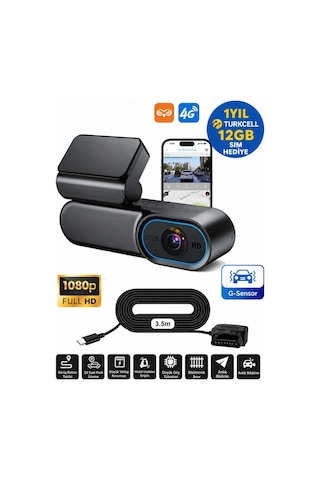 Hotkam 4g Araç İçi Kamera Google Maps Gps Takip 1080p + Turkcell 12gb Sım Hediye -1 Yıl
