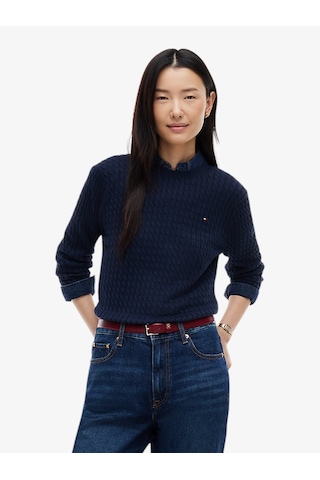 Tommy Hilfiger Co Cable Fıne Gg C-nk Ls Sweater Kadın Mavi Kazak - Ww0ww44993