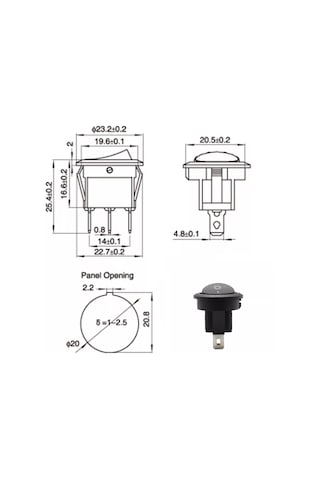 Ic-133 20Mm Yuvarlak Işıksız Anahtar On-Off 2P Siyah 25 Adet