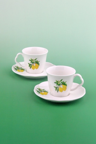 Lemon İki Kişilik Porselen Kahve Fincan Takımı Beyaz