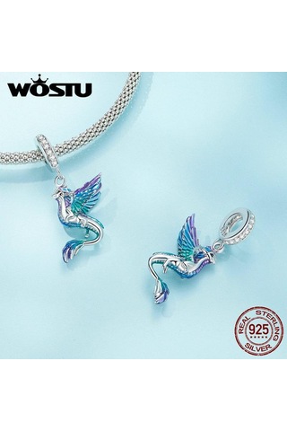 Wostu 925 Ayar Gümüş Renkli Emaye Uçan Ejderha Kolye Charms Kadınlar İçin Dıy Bilezik Ve Kolye Gümüş
