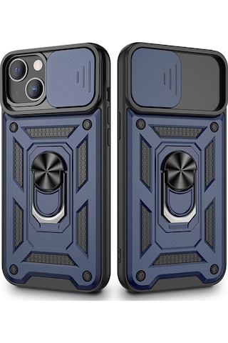 Apsuwa Apsuwa Apple Uyumlu iPhone 13 Kılıf Sert Silikon Tank Aramid Sürgülü Vega Yüzüklü Lacivert