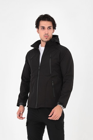 Camp Scoutland Camp455 Outdoor Softshell Su Ve Rüzgara Dayanıklı içi Polar Seyyar Kapüşonlu Erkek Siyah Taktik Mont Siyah