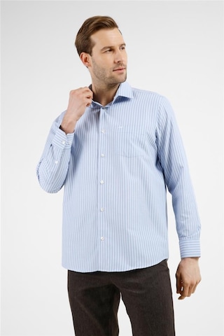 İmza K.mavi-beyaz Çizgili Desen Sert Yaka Uzun Kol Cepli Comfort Fit Pamuklu Gömlek 1004255277 K.mavi - Beyaz