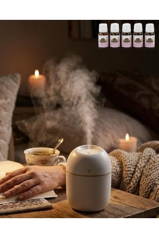 Yamanhobi Mini Nemlendirici 5 Esans Led Işıklı Taşınabilir Aromaterapi Buhar Makinesi