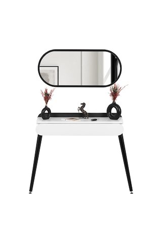 Flora Alize Siyah Dresuar / Aynalı Dresuar / Çekmeceli Dresuar /antre Dresuar / 90x32 Cm Beyaz