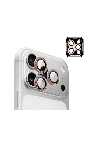 Apple iPhone Uyumlu 17 Pro / Apple iPhone Uyumlu 17 Pro Max İçin Ipg Prolens Kamera Lens Koruyucu Elmas Taş Çerçeveli, Kırılmaz Cam Turuncu