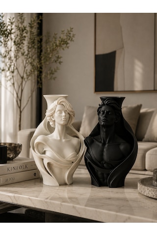 3d Couple Dekoratif Büst 2 Li Set Kemik - Siyah