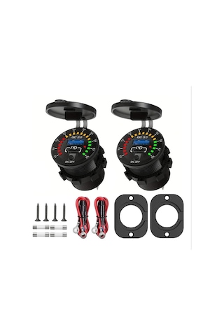 Topshop1 Qc3.0 Pd3.0 Usb Çift Arayüzlü Hızlı Şarj Aleti Tel Ve Panel İle İki Paket Renkli Voltmetre Otomobil Tekne Kamyon Motosiklet