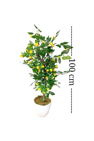 Limon Ağacı Yeşil Yapraklı Doğal Görünümlü Yapay Ağaç 100 Cm Beyaz