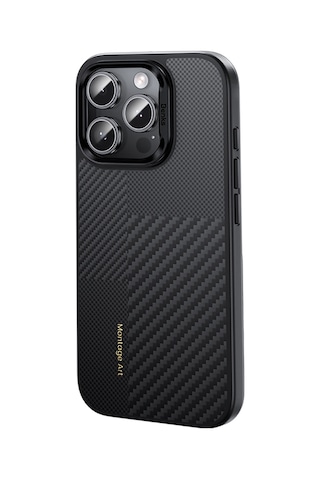Apple Uyumlu iPhone 16 Pro Max Kılıf Karbon Fiber M-safe Kamera Butonlu Benks Hybrid Armorpro Montage Kevlar Siya Siyah