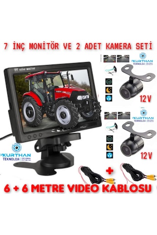 Traktör Biçerdöver İş Makinası 7inç Monitör 2 Adet Kamera Sistemi