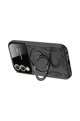Newface - 311 - Samsung Galaxy Uyumlu S25 Fe Kılıf Joy Lens Standlı Kapak - Flzdgnkr - - Siyah