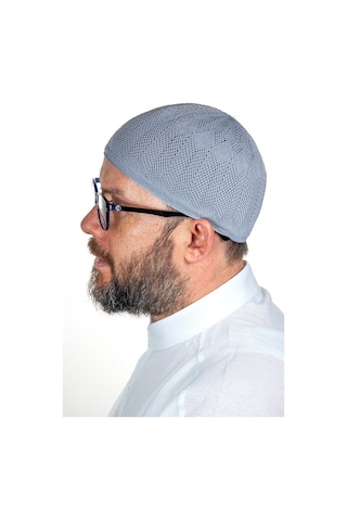 Safir Ince Örme Dantel Namaz Takkesi Gri 1 Adet