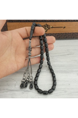 Kazaz Püsküllü Siyah Renk Kapsül Kesim Ateş Kehribar Tesbih