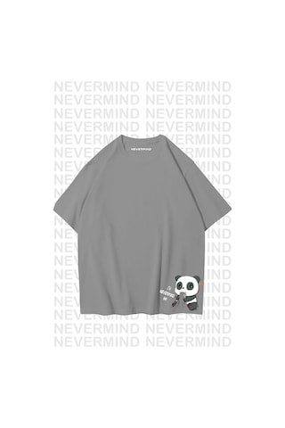 Nevermind Unisex Kadın Erkek Nevermınd Panda Özel Tasarım Baskılı Oversize Antrasit