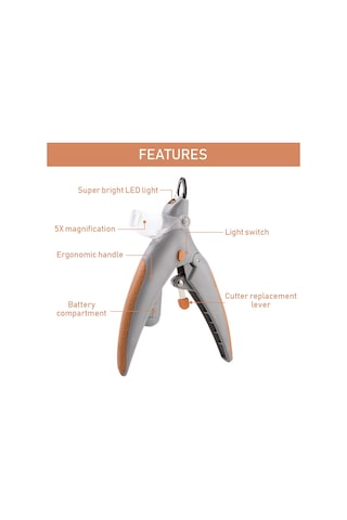 Vkemall Kedi Tırnak Kesici Led Işık Ve 5x Büyütec İle Kan Damarını Engelle, Ergonomik Silikon Kollü Paslanmaz Çelik Bıçak