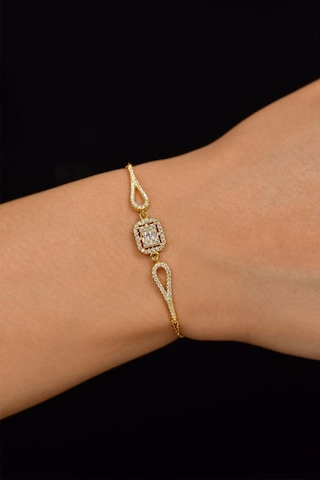 Roza Silver Zirkon Taşlı Gold 3 Sıra Baget Gümüş Bileklik