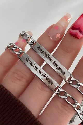 2 Adet Sevgili Arkadaş Çift Bilekliği Kişiye Özel Çelik Bileklik Scb63 Metalik