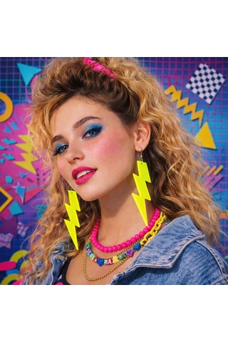 80 Ler 9039lar Retro Neon Sarı Şimşek Küpe 10 Cm
