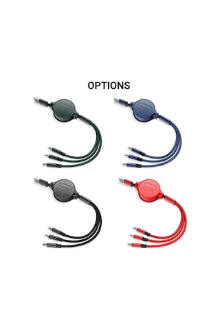 Sandwich Kırmızı 3.6ft Genişletilebilir 3 Cihazlı Şarj Kablosu Lightning Type-c Micro Usb 2a Hızlı Şarj