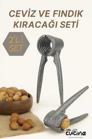 Ceviz Ve Fındık Kıracağı Seti Paslanmaz Çelik, Ergonomik, Profesyonel Kullanıma Uygundur Gri