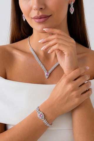 Gümüş Pazarım Prenses Serenadı Pembe Taşlı Gerdanlık Gümüş Set