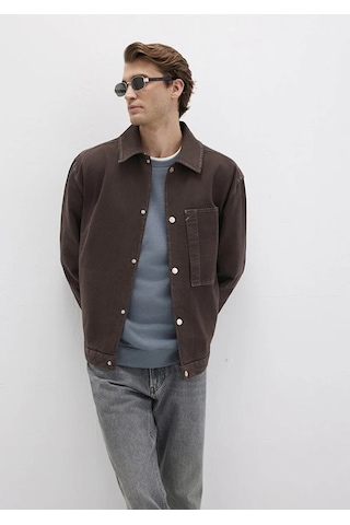 Mavi Cep Detaylı Kahverengi Erkek Gömlek M0211779-70219 Kahverengi