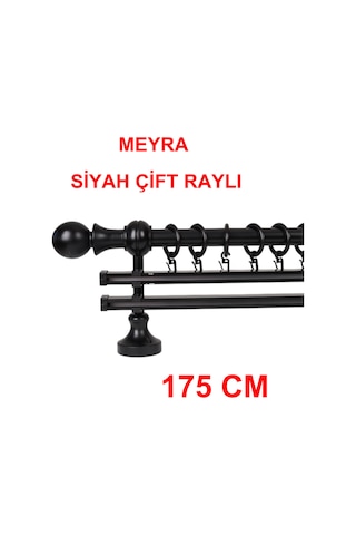 Meyra Demonte Başlıklı Ahşap Rustik Perde Askısı - Çift Raylı -siyah 175 Cm Siyah